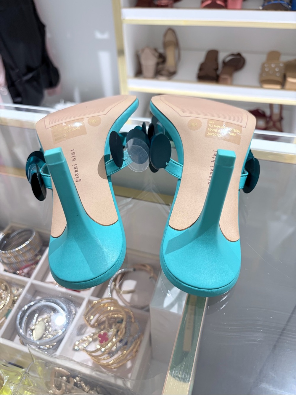 Gianni Bini Turquoise Slide Heels with Bow Detail